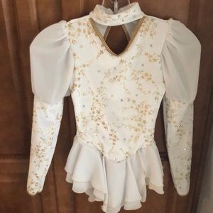 White and gold rhinestoned figure skating dress